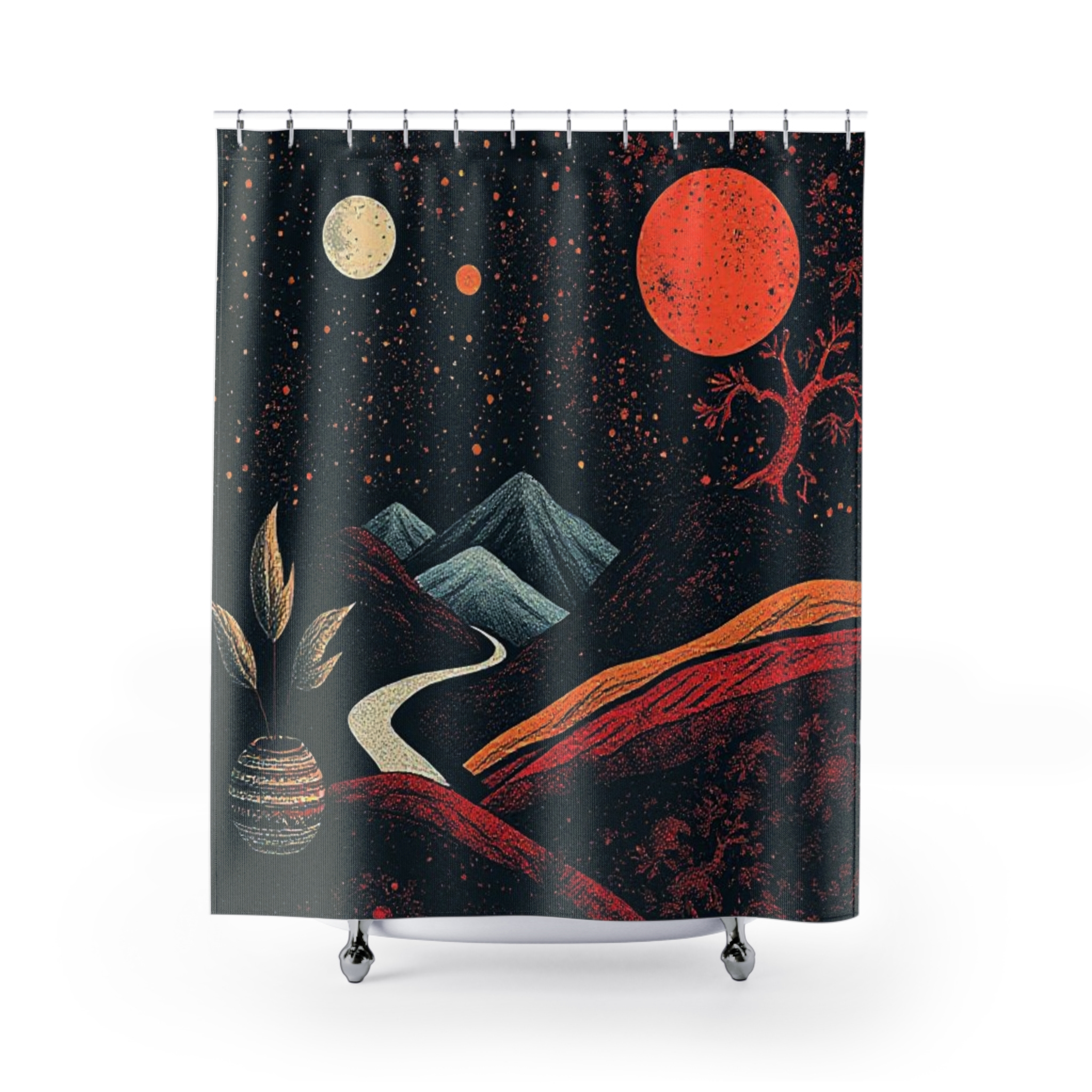 Celestial Landscape Shower Curtain - Cosmic Space Decor for Unique Bathrooms