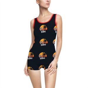 Retro Style Women's Swimsuit - 'Good Vibes' Design for Beach Days