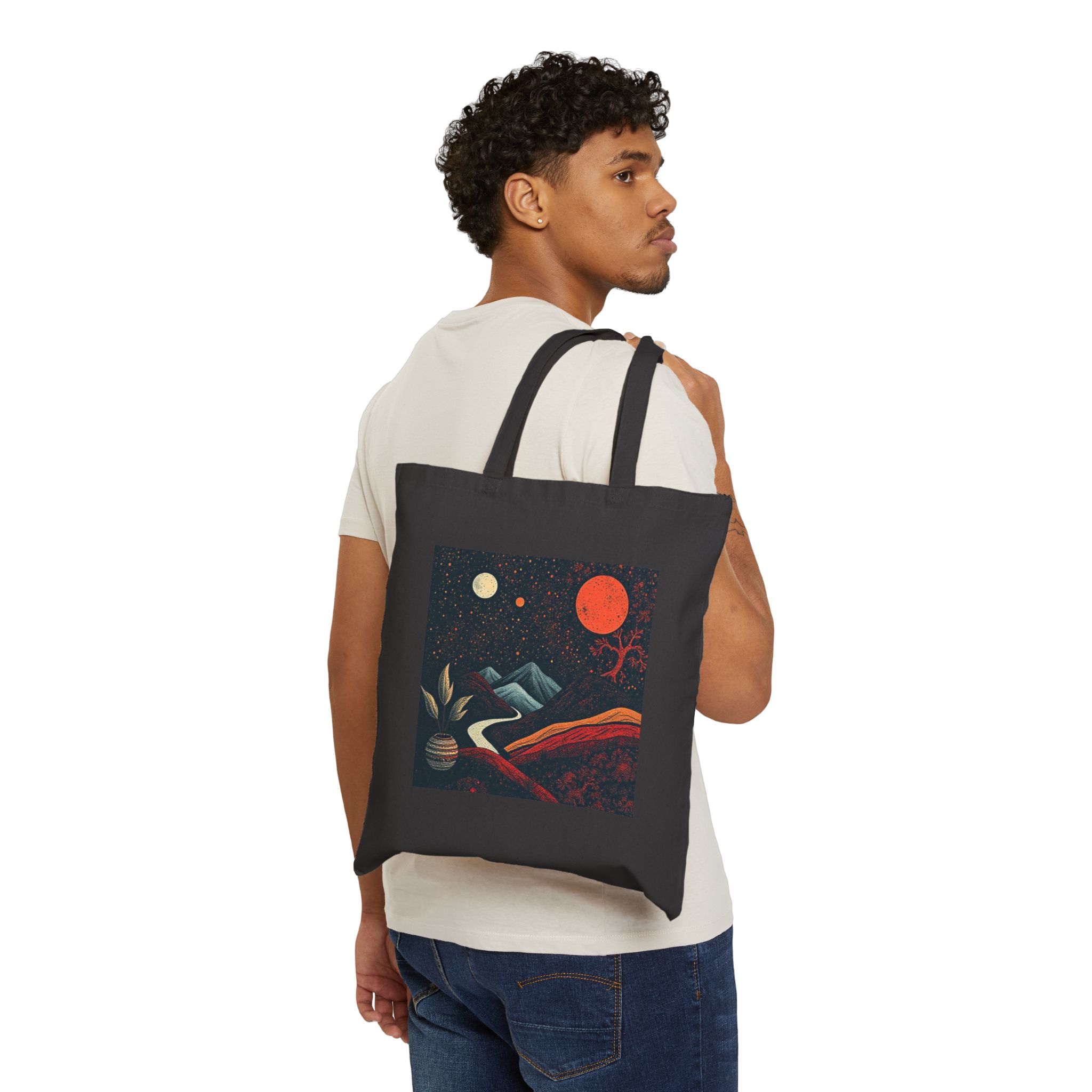 Cosmic Landscape Cotton Canvas Tote Bag - Eco-Friendly Art Tote for Nature Lovers - Image 4