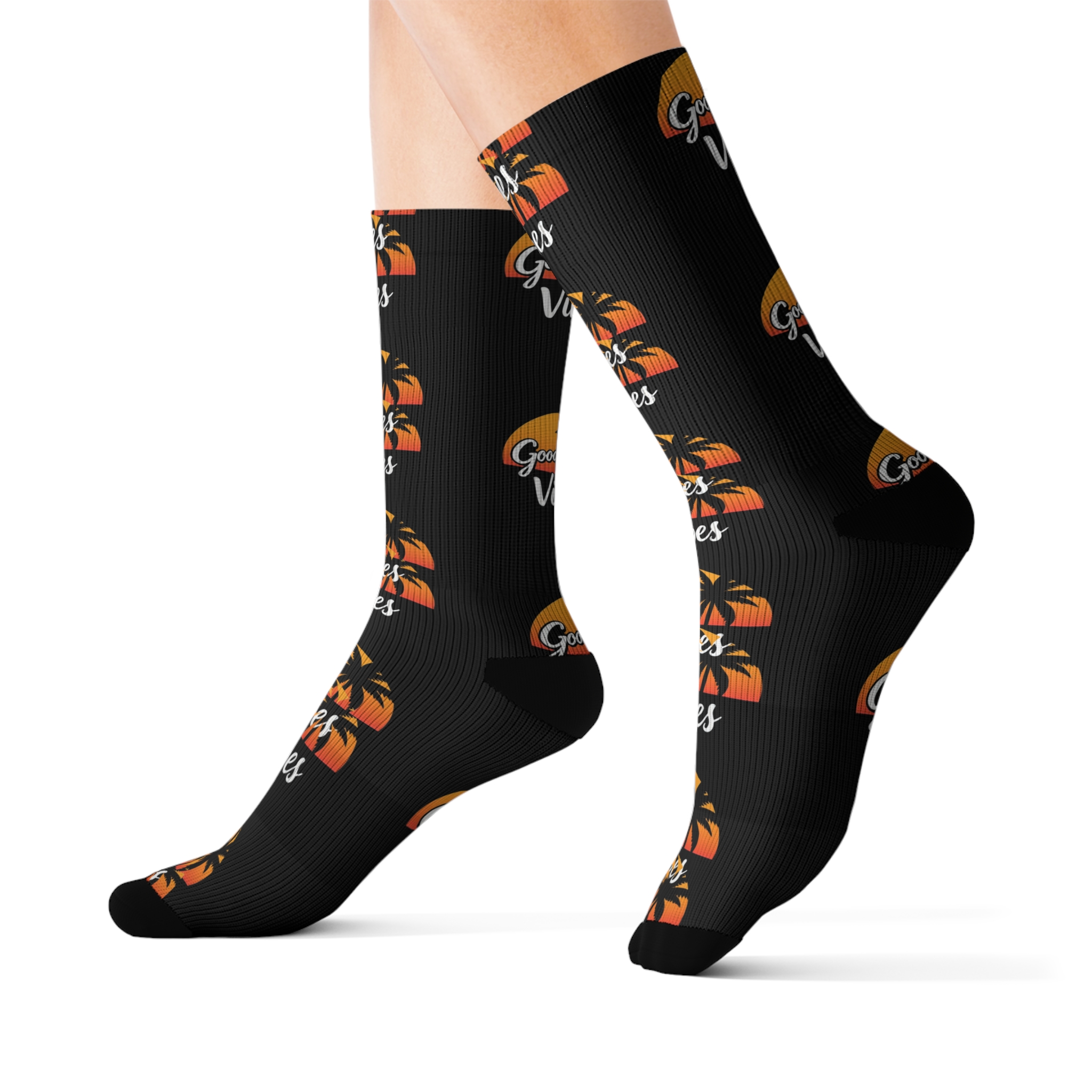 Good Vibes Sublimation Socks | Tropical Palm Design