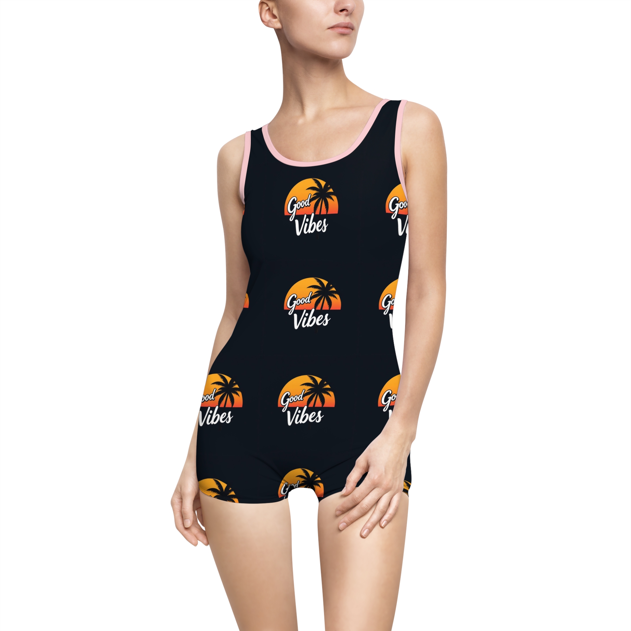 Retro Style Women's Swimsuit - 'Good Vibes' Design for Beach Days - Image 33