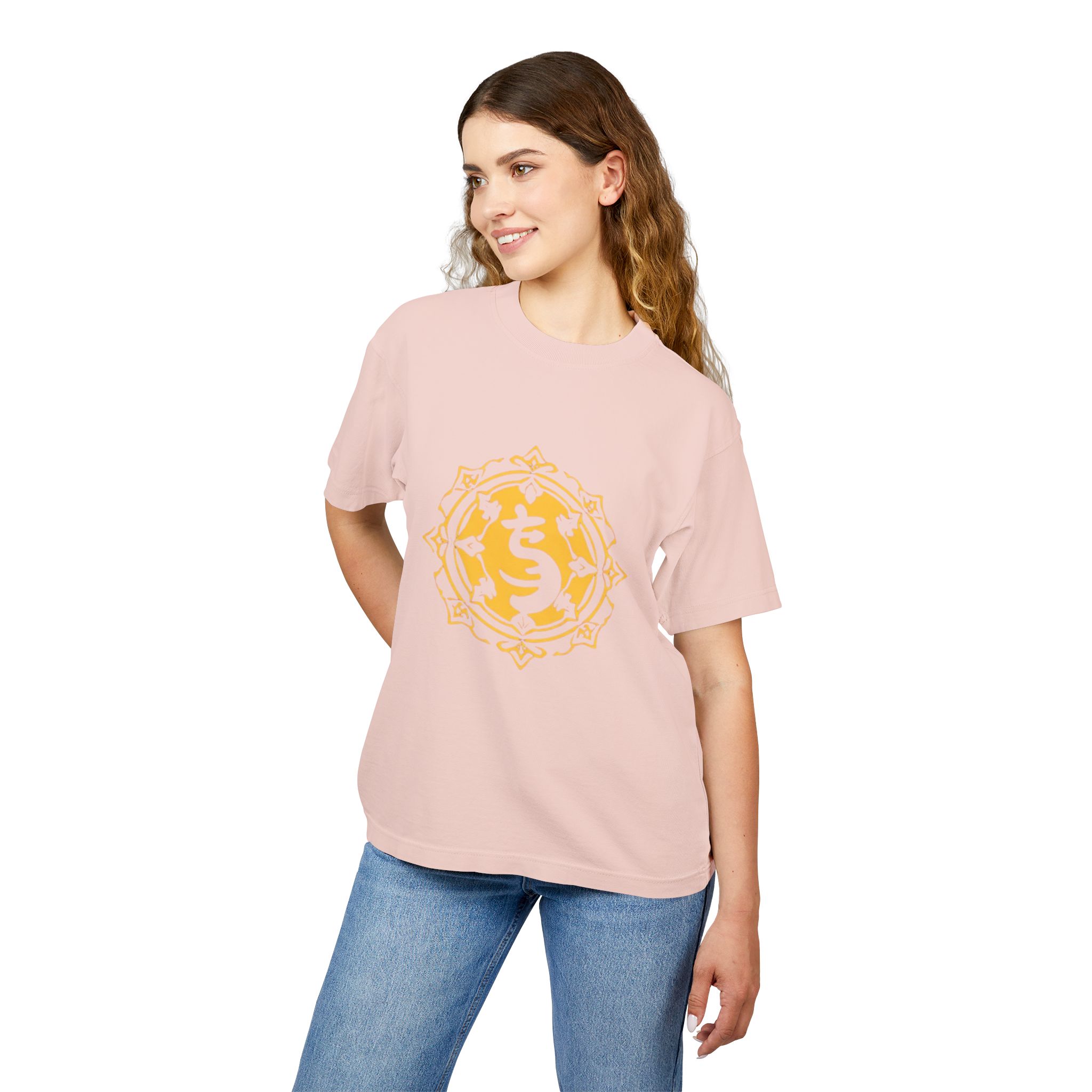 Urban Graphic Heavy Tee - Yellow Mandala Design - Image 7