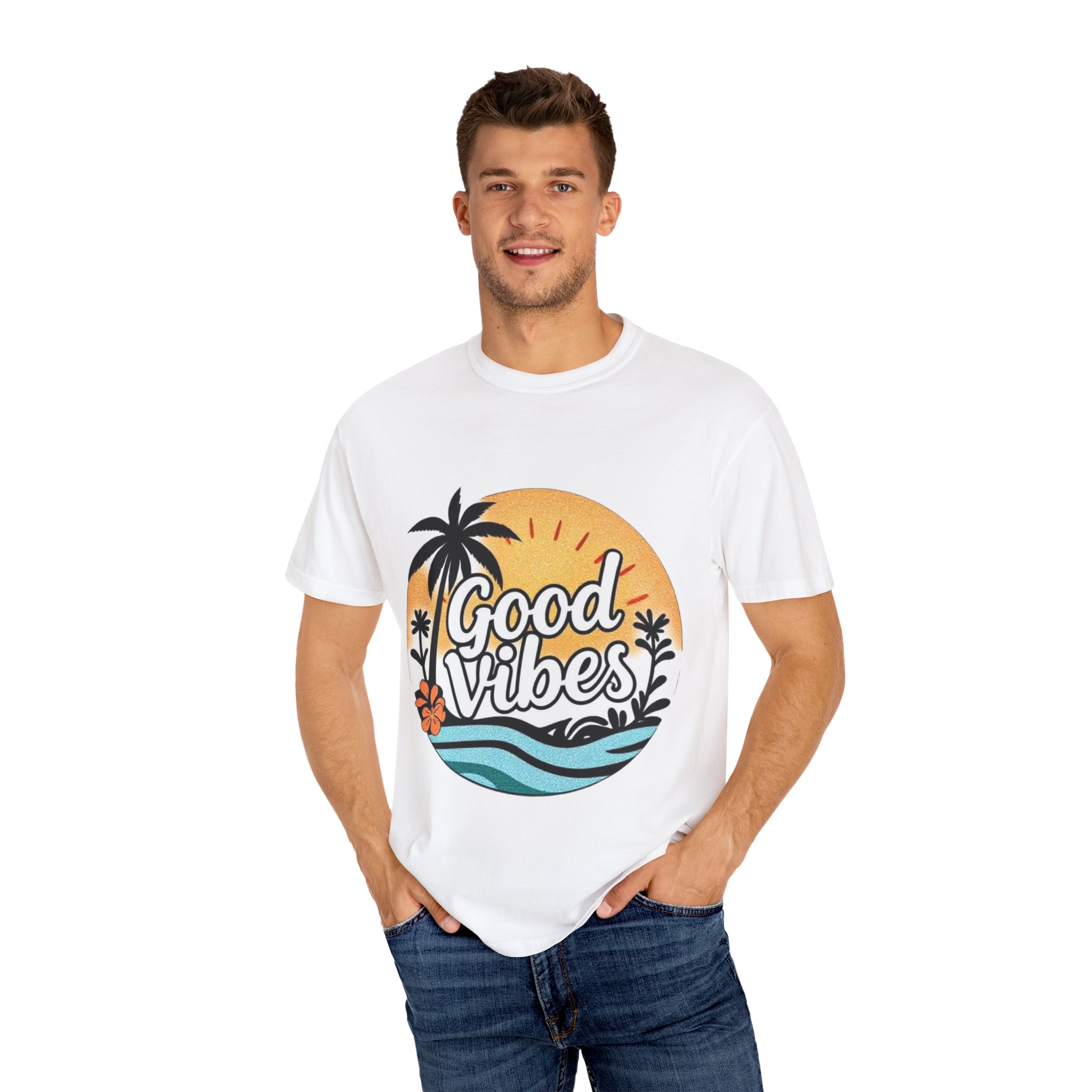 Good Vibes Unisex Garment-Dyed T-Shirt - Relaxed Summer Tee for Chill Days - Image 4