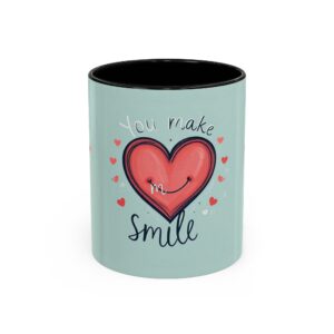You Make Me Smile Accent Coffee Mug - Heart Design for Positive Vibes and Gift Giving
