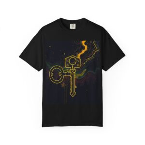 Mystical Key Unisex T-Shirt – Garment Dyed, Cosmic Design