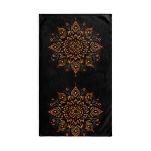 Bohemian Floral Hand Towel - Elegant Black & Orange Design for Home Decor