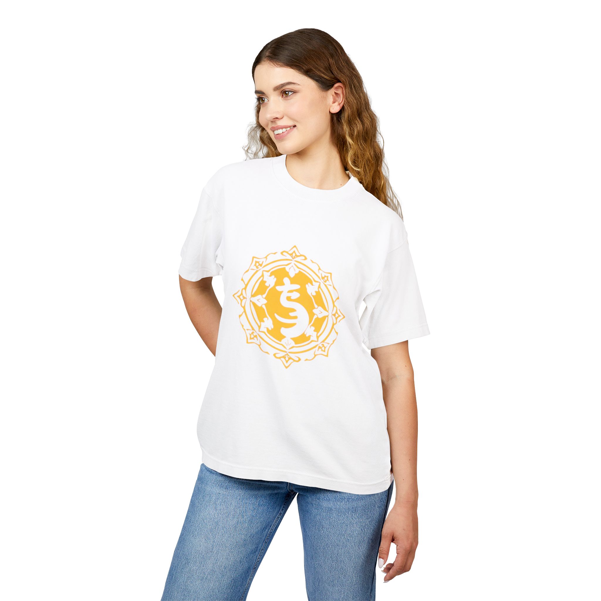 Urban Graphic Heavy Tee - Yellow Mandala Design - Image 3