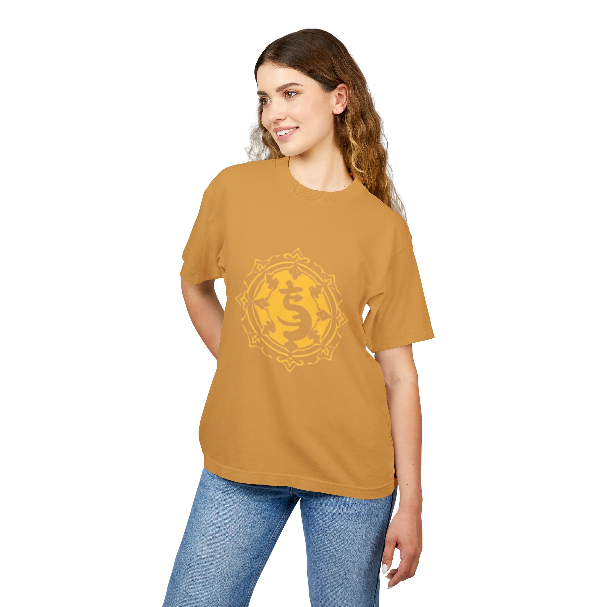 Urban Graphic Heavy Tee - Yellow Mandala Design - Image 11