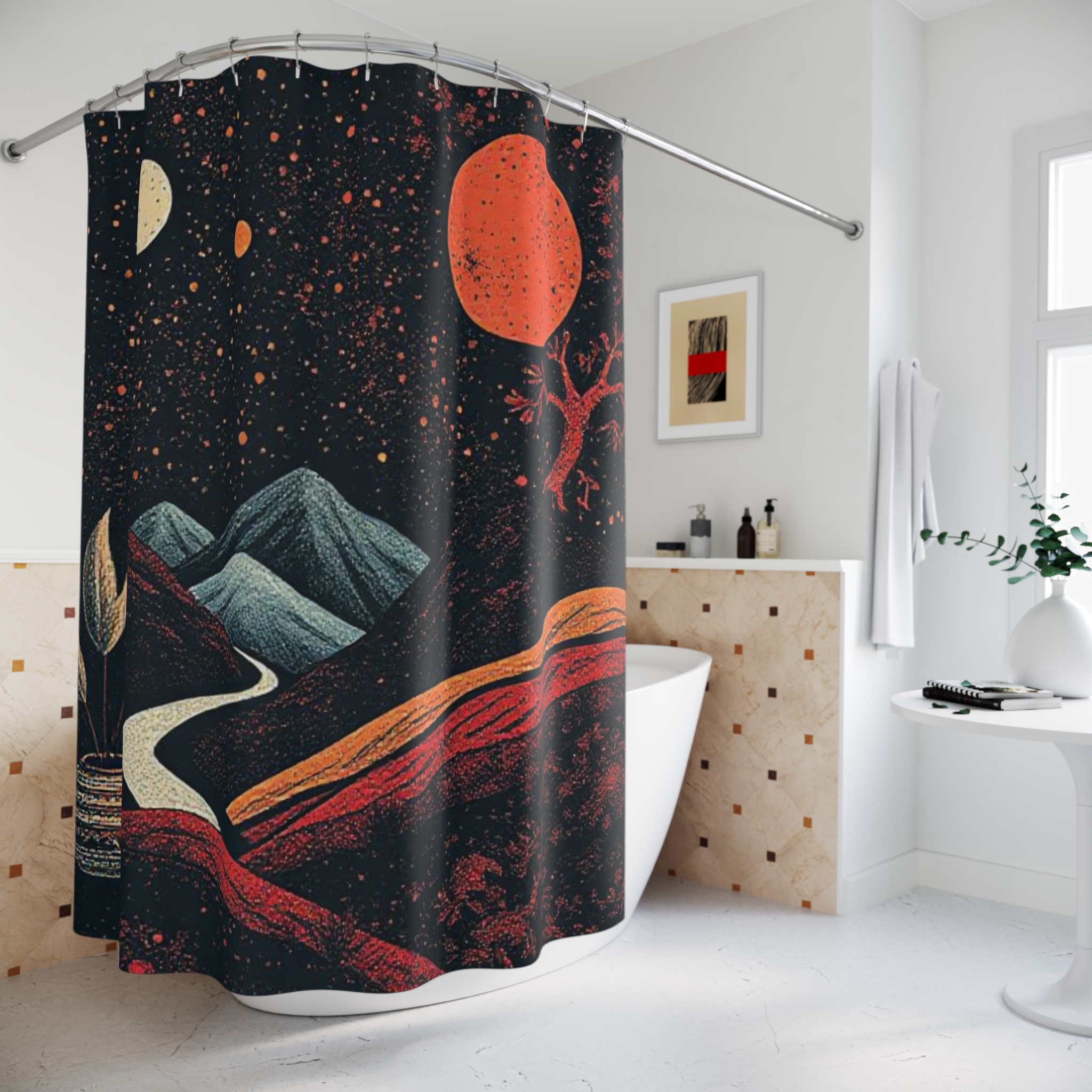 Celestial Landscape Shower Curtain - Cosmic Space Decor for Unique Bathrooms - Image 4