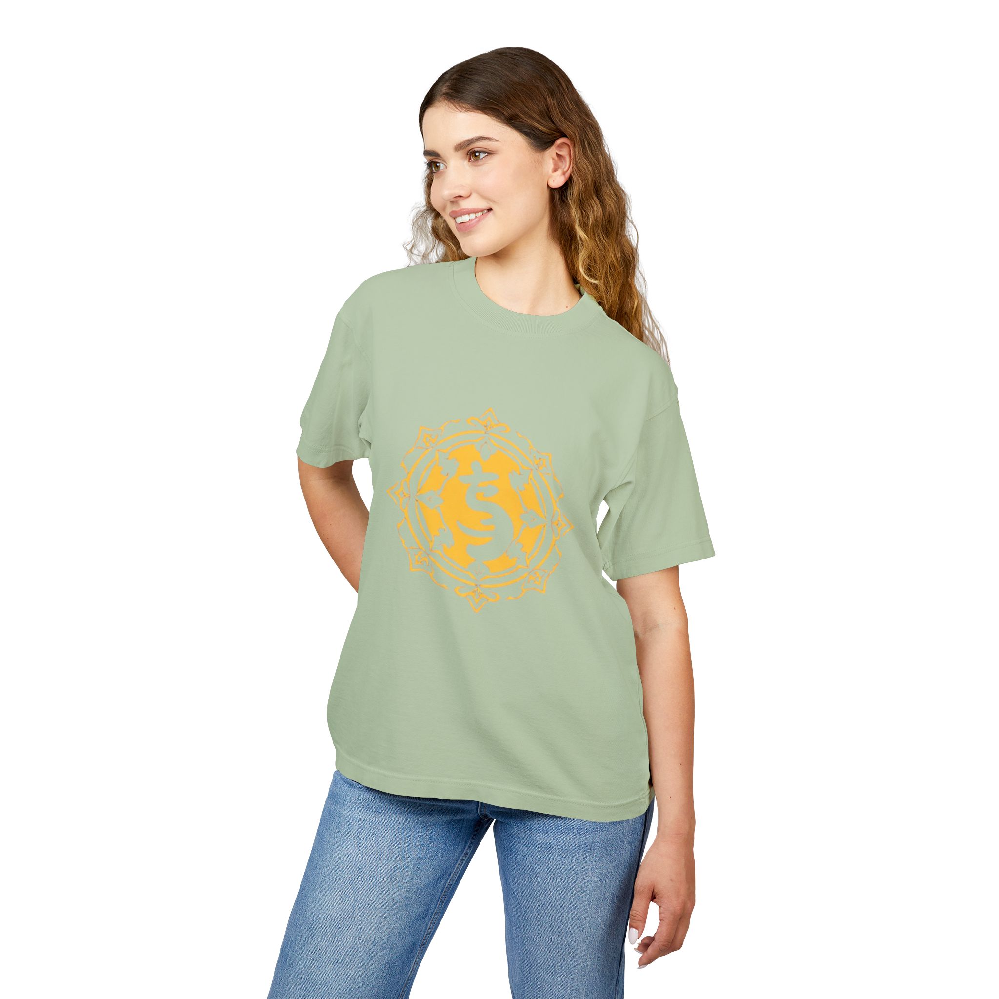 Urban Graphic Heavy Tee - Yellow Mandala Design - Image 15